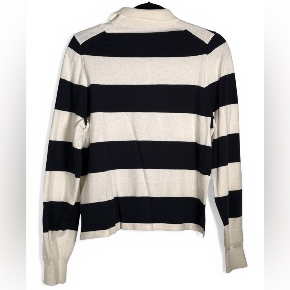 Wyeth Navy White Striped Knit Polo Sweater Cotton Cashmere Womens XS Preppy Top - Picture 9 of 9